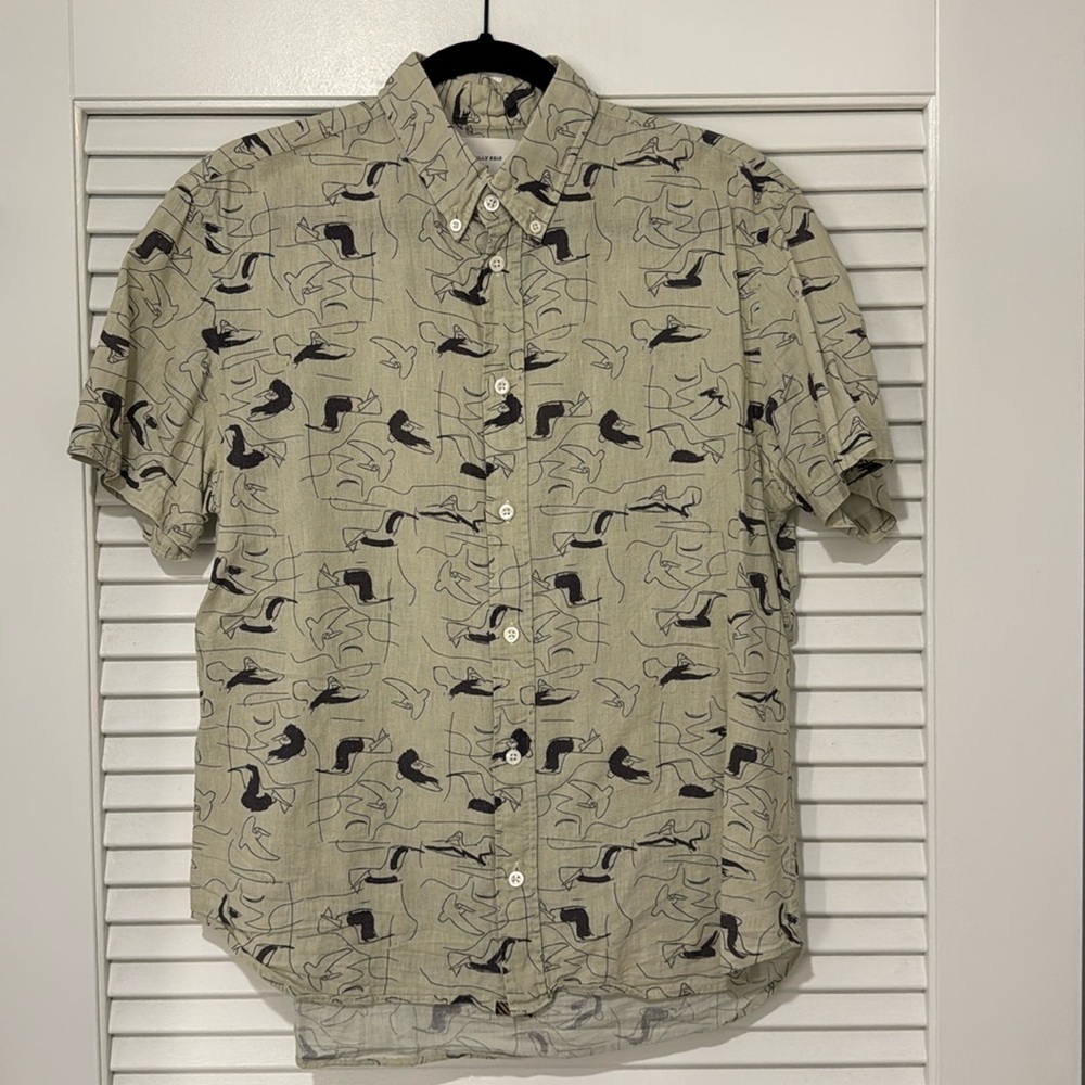 Billy Reid Pelican Motif Short Sleeve Button Down